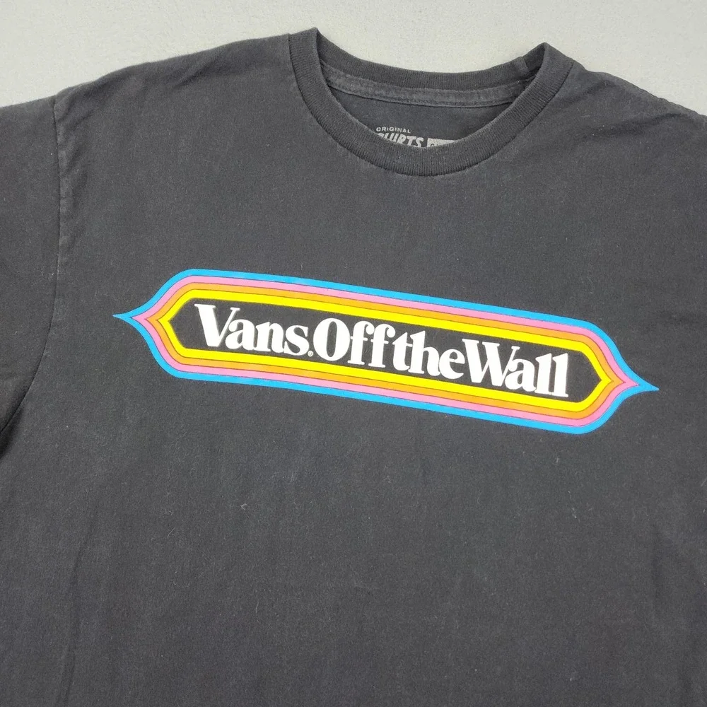 Vans Shirt Mens Medium Black Off The Wall Logo Graphic Tee Skateboard Surf Beach